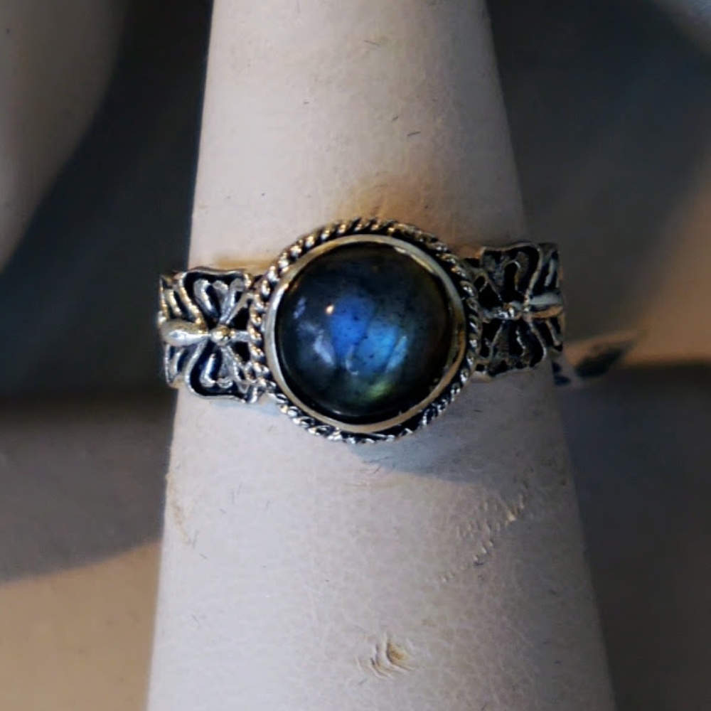 Labrodite and Silver Stackable Ring - Picture 2 of 2